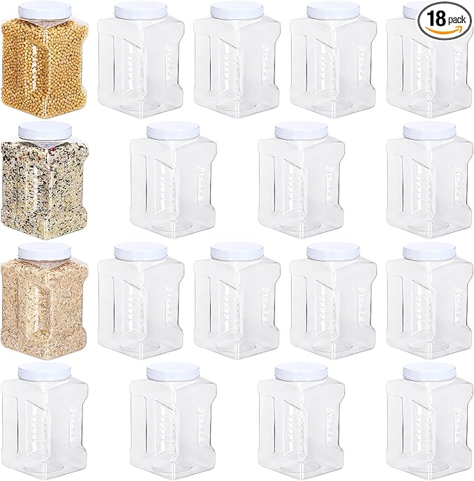 Gerrii 18 Pcs 1 Gallon Plastic Jars with Cap Clear Storage Containers Grip Jars Multi Use White Lid Dried Food Canisters PET Plastic Bulk 1 Gallon Containers for Kitchen Fermentation Food Storage