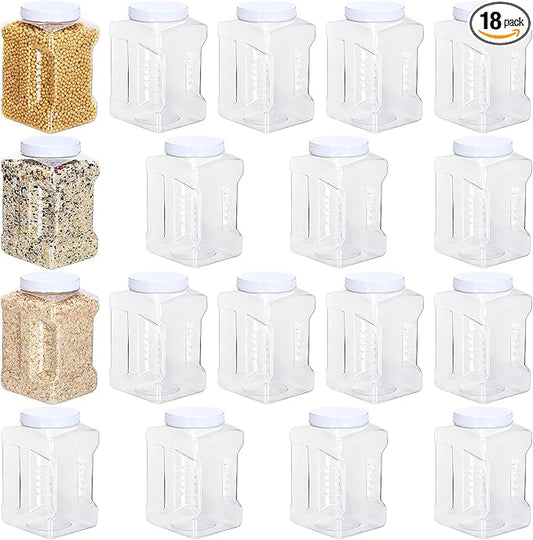 Gerrii 18 Pcs 1 Gallon Plastic Jars with Cap Clear Storage Containers Grip Jars Multi Use White Lid Dried Food Canisters PET Plastic Bulk 1 Gallon Containers for Kitchen Fermentation Food Storage