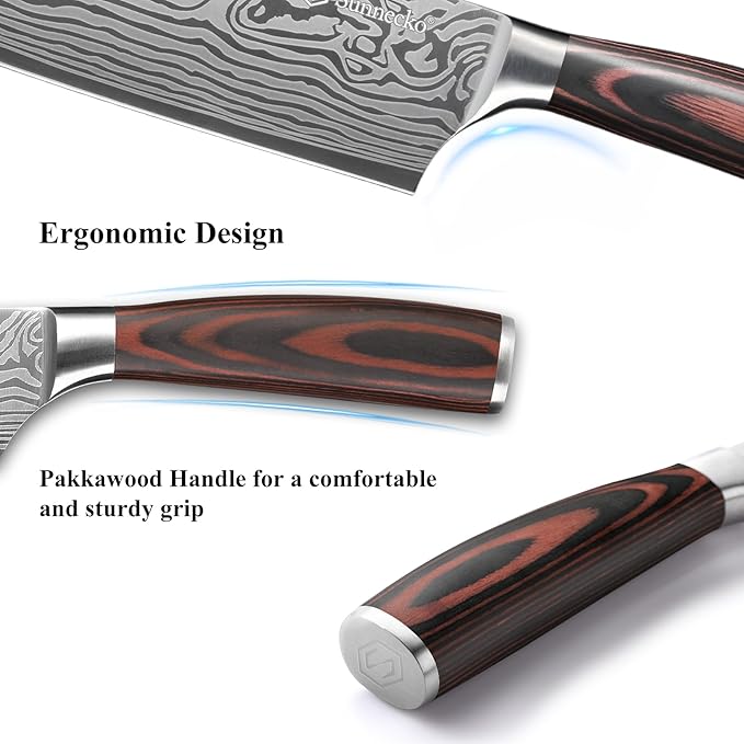 Sunnecko Nakiri Knife 7 inch,High Carbon Stainless Steel Cleaver Knife,Ultra Sharp Cooking Knives with Sheath and Gift Box for Family & Restaurant