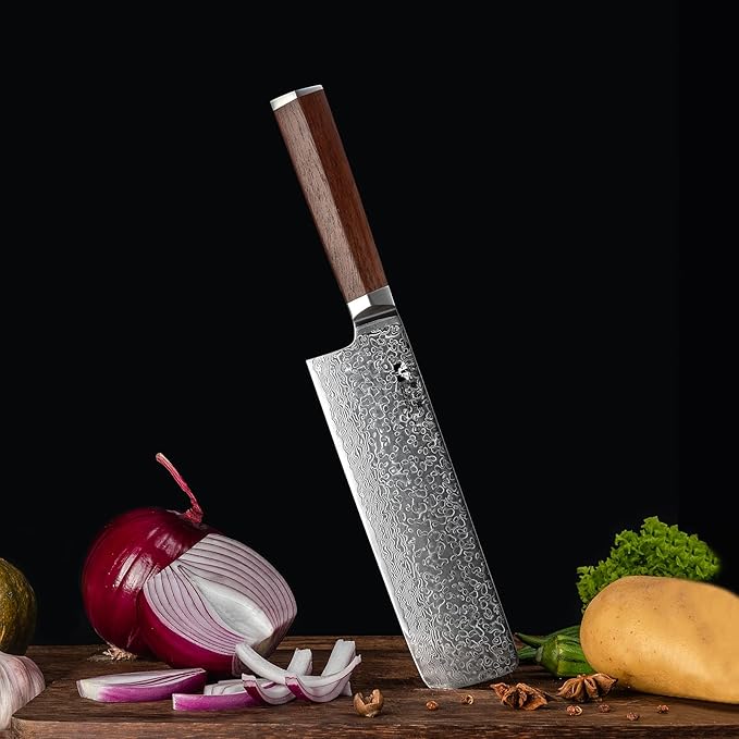 Nakiri Cleaver Knife 7 inch Damascus Steel Chinese Chef Knife VG-10 Steel 67-Layer Damascus Professional Vegetable Cleaver Chopper Full Tang Non-slip Natural Wood handle with Exquisite Box