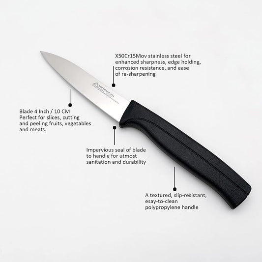 Kitchen Utility Knife - MATTSTONE HILL 4 Inch Paring Knife, Small Fruit & Vegetable Knife, Premium German Stell Blade, Black Handle