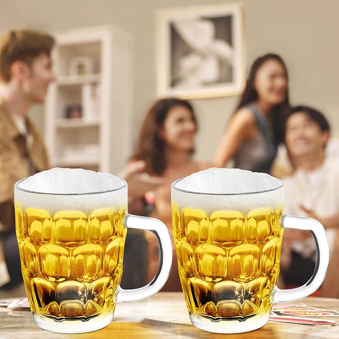 17 OZ Beer Stein Mugs, German Clear Large Tall Beer Glasses With Handle for Men, Pineapple glass Mug Set of 2