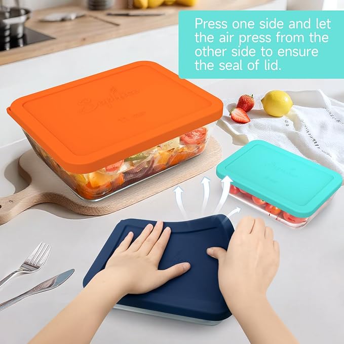 Sophico Rectangle Silicone Storage Cover Lids Replacement for Anchor Hocking and Pyrex Glass Bowls (Container not Included) (MIX-4 PACK)