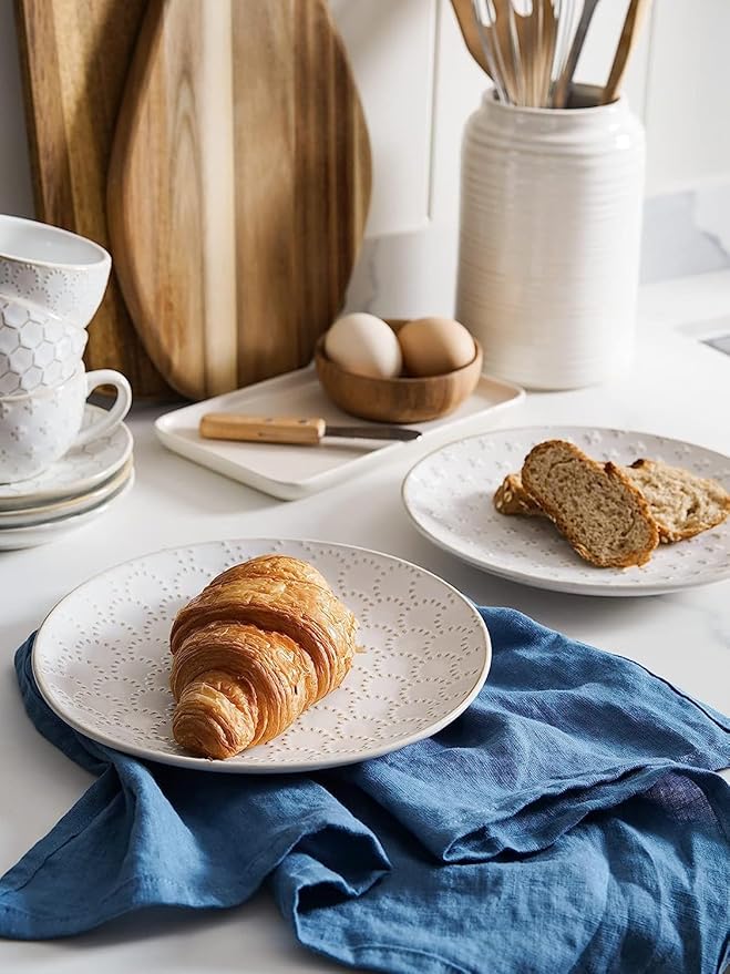 LE TAUCI Dinnerware Sets 16 PCS, Ceramic Plates and Bowls Set, Suit For House Warming Wedding, Serve for 4 (10" Dinner Plates + 8" Salad Dish + 22 oz Cereal Bowl+32 oz Pasta Bowls) x 4, Arctic White