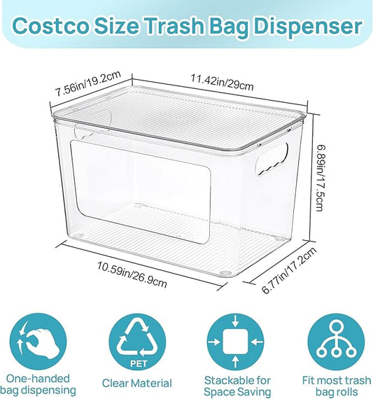 Vtopmart 1 Pack Trash Bag Holder, Stackable Garbage Bag Dispenser for 13/30/33 Gallon Bags, Clear Organizer Bins for Under Kitchen Sink, Laundry Room Organization and Storage