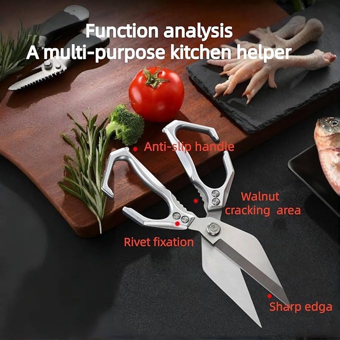 Meat Scissors, Stainless Steel Kitchen Shears Heavy Duty, Multifunctional Heavy-Duty Kitchen Shears - Professional Cutting Tool for Poultry,Seafood,Bones, Herbs and Food Preparation (Gold)