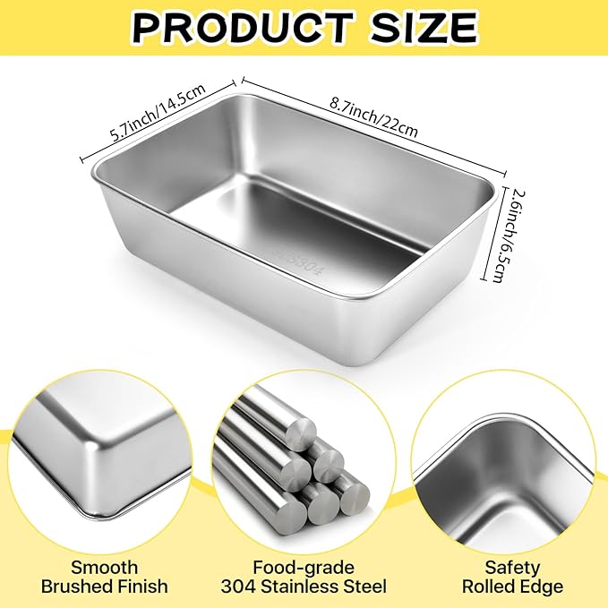 6 Pack Loaf Pan for Baking Bread, 304 Stainless Steel Bread Loaf Pan Meatloaf Pan for Homemade, Banana, Lasagna Cake, Brownies, Lasagnas, Oven & Dishwasher Safe