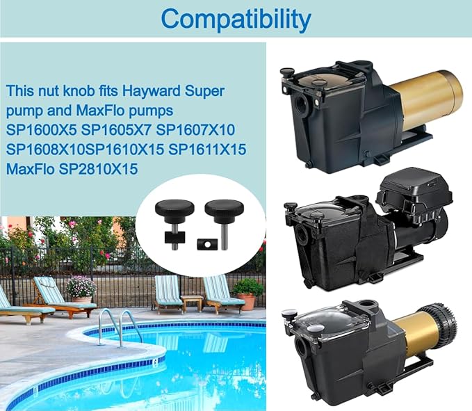 Pool Pump SPX1600PN Nut Knob Swivel Nut Gasket (2 PCS) Compatible with Hayward Super Pump & MaxFlo Pump, Replacement SP1600X5 SP1605X7 SP1607X10 SP1610X15 SP1611X15 SP2810X15 Strainer Cover Lid Knob