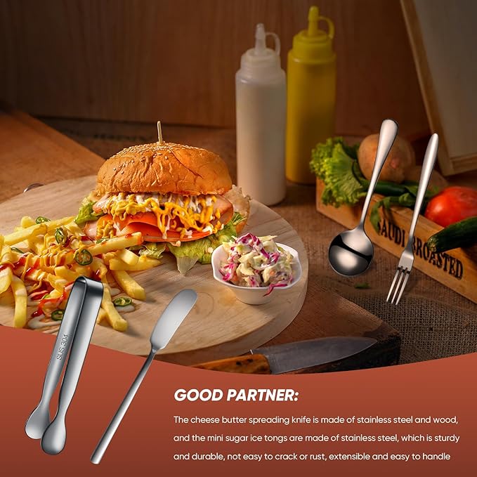 Patelai Cheese Butter Spreader Knives Set Charcuterie Accessories Stainless Steel Spreader Knives Charcuterie Boards Utensils Mini Serving Tongs Spoons and Forks for Appetizers Pastry(Black)