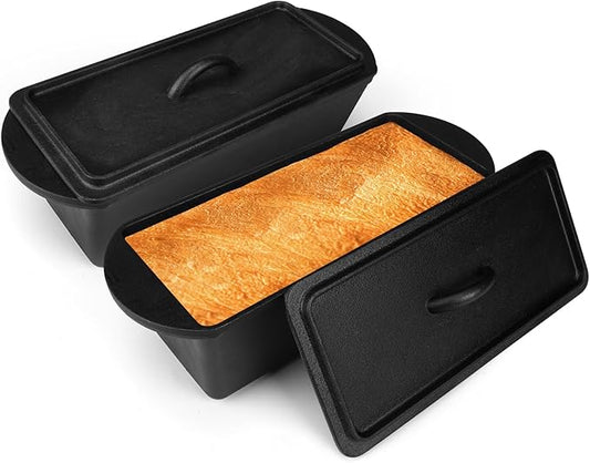2 Pack Cast Iron Bread Pan with Lid 13x5 Inch, Nonstick Popover Pan for Sourdough and Homemade Bread, Mini Loaf Pans with Lids, Pullman Loaf Pan for Sandwich Bread, Nonstick Baking Bread Pans
