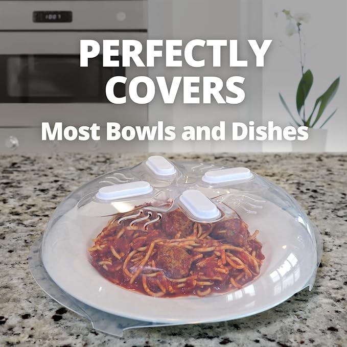 HOVER COVER Magnetic Microwave Splatter Cover, Clear Microwave Cover for Food - Vented & Magnetic Microwave Food Cover, 12-inch, BPA-Free - White