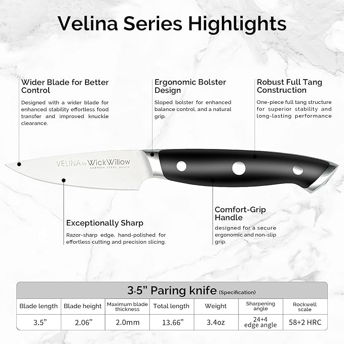 3.5" Paring Knife β Razor Sharp German Steel DIN1.4116 β Precision Fruit & Vegetable Knife for Peeling & Trimming β Full Tang & Ergonomic Handle β Gift Box β Velina Series