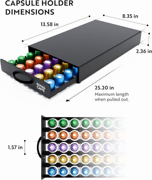 ROSSO CAFFÈ - Coffee Capsule Drawer Organizer, Holds Up to 45 capsules, Space-Saving Storage, Sleek Countertop Design
