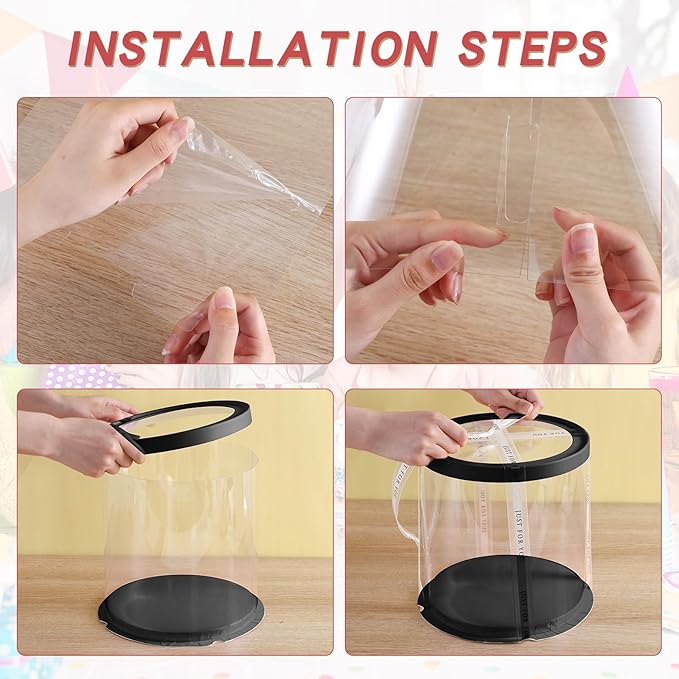 6 Pack Tall Cake Boxes for Tier Cakes,Black 8.5x9.5 Inch Disposable Multi-Layer Tall Baking Carrier, Tierd Bakery Take Out Transport Containers for Wedding, Birthday, Party(Round Black 8.5inch/6pcs)