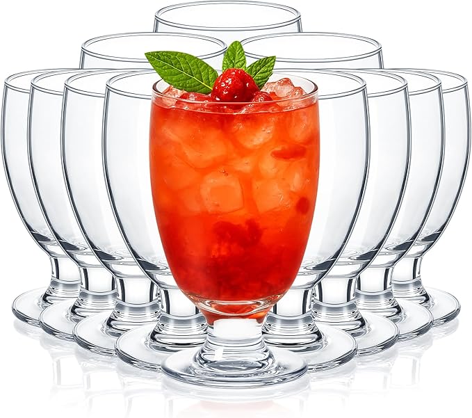 Patelai Set of 12 Clear Glasses 10.5 oz Water Goblet Glass Stemmed Water Glasses for Juice Wine Beer Tea Milk Cold Beverages Drinks Dishwasher Safe