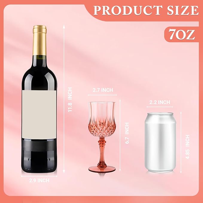 Plastic Wine Glasses,Plastic Goblets Vintage Style Cordial Drinking Glasses for Wedding Reception, Grand Event Party Supplies (24, Rose Gold)