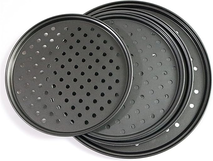 9.6 inch Pizza Pan With Holes, Carbon Steel Perforated Non-Stick Bakeware for Home Kitchen Oven, 2 Pack