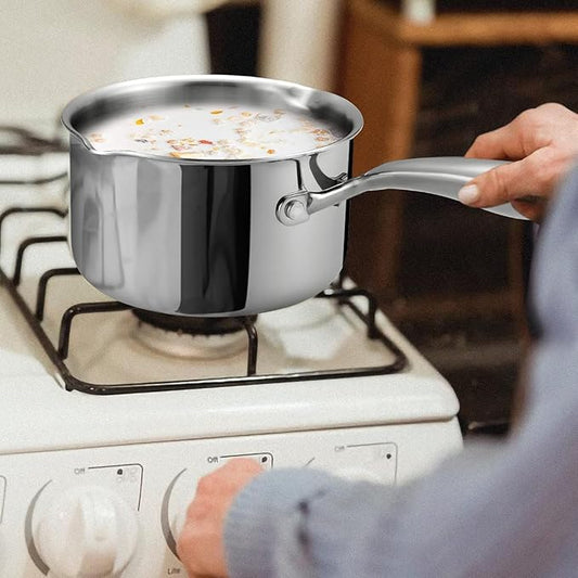 Tri-Ply Stainless Steel Sauce Pan with Steamer Basket & Straining Glass Lid — Heavy-Duty,Thick Base,Rust-Resistant,Warp-Free —100% Food-Grade —Built to Last– Works with All Stovetops, Pasta Pot 2.5 QT