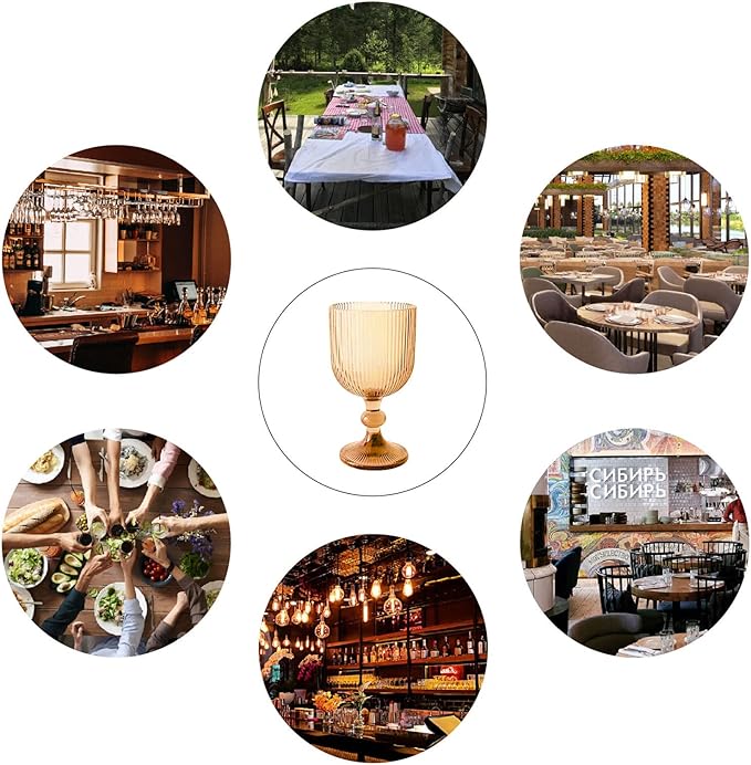 12 Pcs Vintage Wine Glasses, 11 Ounces Colored Glass Water Goblets, Colorful Unique Embossed Pattern High Clear Stemmed Glassware Wedding Party Bar Glass Drinking Cups Vertical Line Amber Set of 12