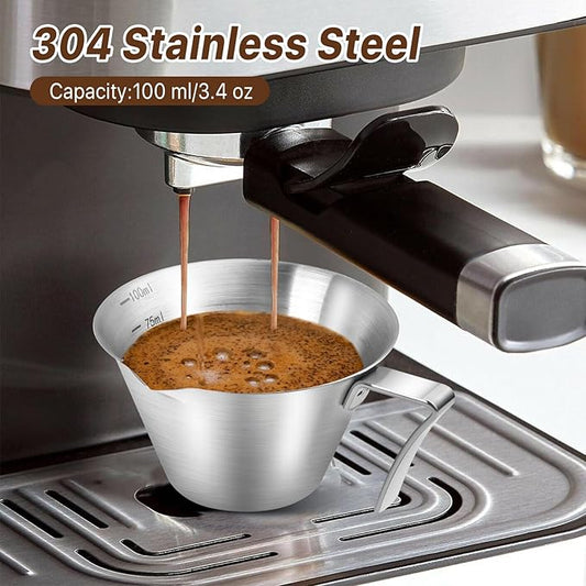 4 Pack Espresso Shot Cups with Handle Espresso Measuring Cup Dishwasher Safe Stainless Steel Pouring Cup for Tomato Sauce|Steak Sauce|Dessert|Beverage (Matte Glossy)