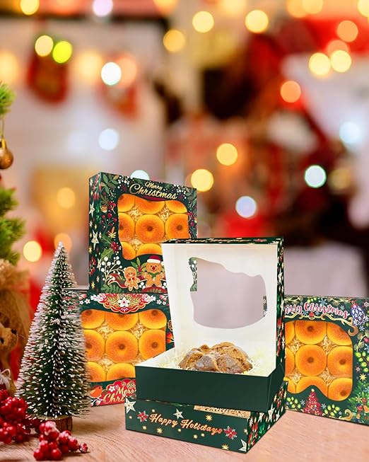 Bakepacker Christmas Gingerbread Man Bakery Boxes with Window 10x10x2.5 inches Pastry Boxes Mini Cookie Boxes for Festival Bakerys Thick & Sturdy (30 Packs)