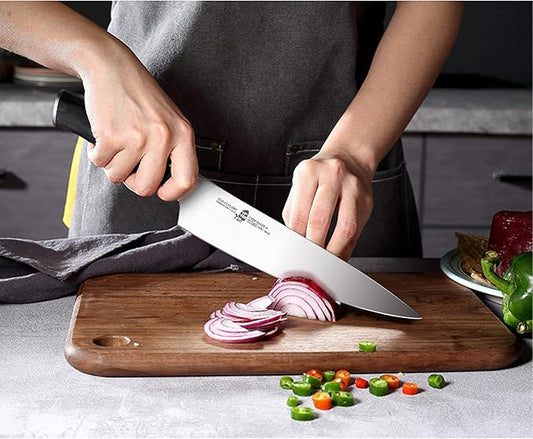 TUO Chef Knife - 8 inch Pro Kitchen Knife Asian Chef’s Knife Cooking Knife, High Carbon German Stainless Steel Ultra Sharp, Ergonomic Pakkawood Handle with Gift Box, Fiery Phoenix Series - Black