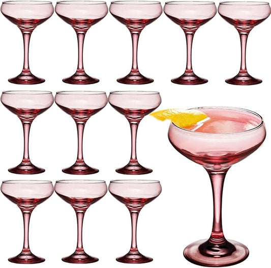 12 Pieces Crystal Martini Glasses Champagne Flute,Coupe Bowl Stemmed Cocktail Glasses,Set Of 12 Elegant Pink Goblets Colored Drinking Cups Champagne Wine Glasses for Parties Cocktail Margarita,Juice