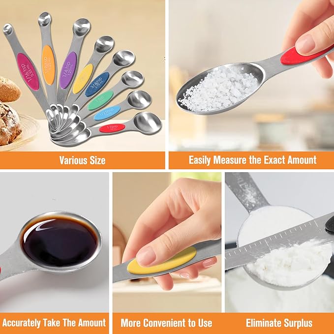 16 Sets of Measuring Spoons, 304 Stainless Steel Measuring Cups and Spoons Set With Leveles For Cooking & Baking (Colorful)