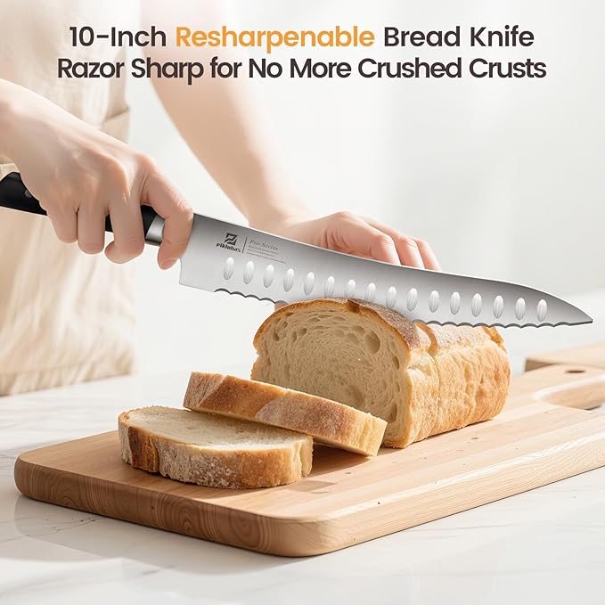 Bread Slicer With Bread knife, World's 1st Horizontal Bread Cutter for Homemade Bread, 4 Thickness Adjustable, Paired With Multifunction Serrated Knife for Efficient Slicing, Baking Gifts