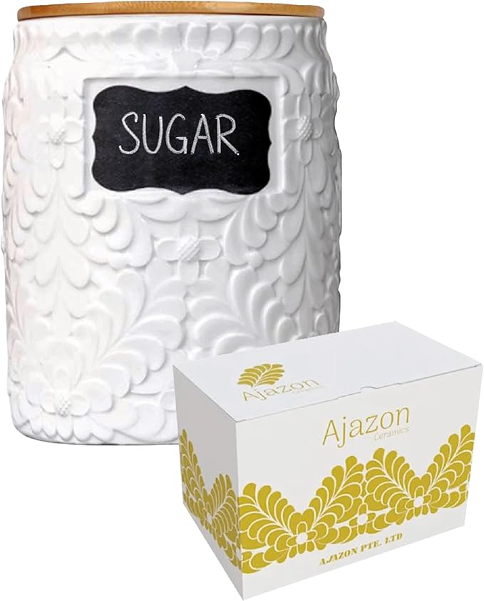 Ceramic Canister Set for the Kitchen Set of 2 94/52 Oz Food Storage Containers, Airtight Bamboo Lid, Decorative Flour Sugar Coffee Canister, Food Container for Coffee, Flour, Sugar, Cookie Jar (94Oz)