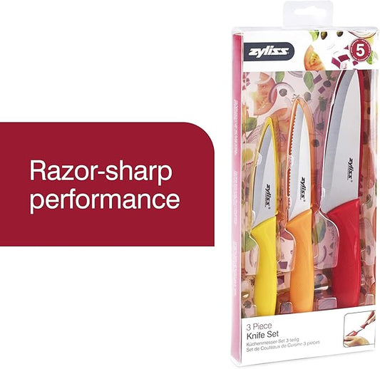Zyliss Utility Kitchen Knives with Sheath Covers - Dishwasher Safe - Stainless Steel Kitchen Knives Perfect for Cutting Meat, Vegetables & Fruit - 3 Piece Paring Set