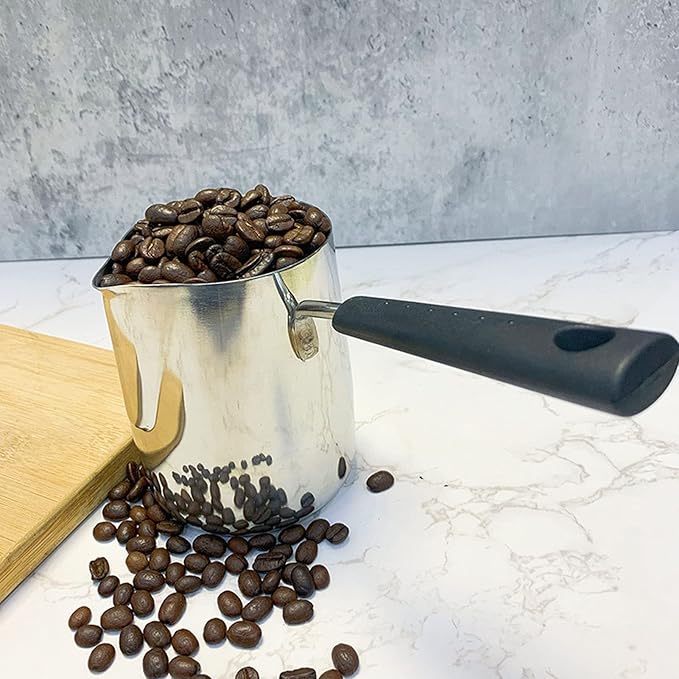 Turkish Coffee Pot, Milk Butter Warmer Pot Stainless Steel Coffee Pitcher Long Handle Coffeware Pitcher Turkish Coffee Maker Hot Chocolate Maker for Maple Syrup Sauce Heating (350ml)