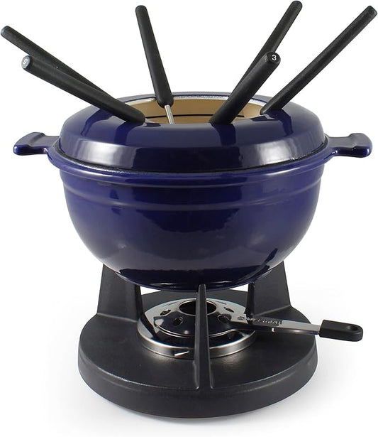 Swissmar F66541 Lucerne 10 Piece Cast Iron Fondue Set, Indigo Blue