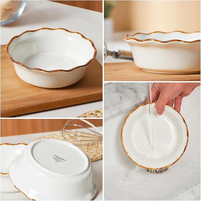 ONEMORE Mini Pie Pans, 6.8 inch Ceramic Pie Dish for Baking Nonstick Small Pie Pans Deep Dish Pie Plates Mini Tart Pans, Ideal for Chicken Pot Pie & Desserts, Individual Pot Pie Baking Dishes Set of 4