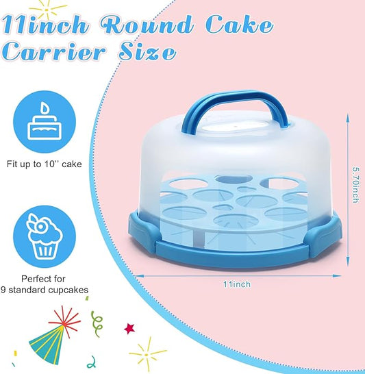 Coolrunner Cake Carrier with Lid and Handle 11inch Round Cake Carrier Portable Cake Stand Plastic Pie Carrier Cake Storage Container for Transport Cakes, Pies (Blue)