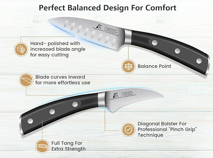 Paring Knife Set, 2PCS Small Kitchen Knives for Fruit, 3.8 Inch Fruit Knives and 2.75 Inch Bird Beak Peeling Knife, Premium Germany Stainless Steel Ergonomic Handle, Elegant Black Ideal for Gift