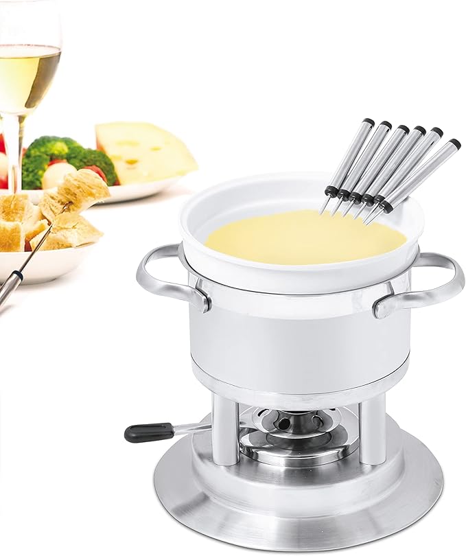 Swissmar Arosa 11-Piece Stainless Steel 3-in-1 Fondue Set - Ideal for Melting Cheese, Chocolate, Butter, & More - Perfect for Kitchen Collection & Wedding Gift Giving - 1.6 Quarts / 1.5 Liter