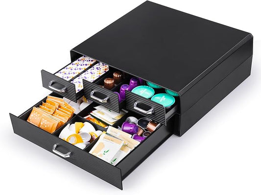 SZQINJI Coffee Pod Organizer 72/96 Pods Coffee Capsule Holder 2-Tier Coffee Pod Storage 4-Drawer Compact, Compatible with Keurig K-cup & Nespresso Capsule