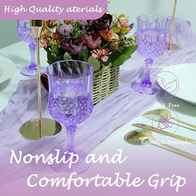 Plastic Wine Glasses,Plastic Goblets Vintage Style Cordial Drinking Glasses for Wedding Reception, Grand Event Party Supplies (48, Purple)