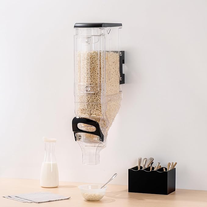 Restaurantware-Met Lux 5 Gallon Dry Food Dispenser, 1 Airtight Cereal Dispenser - Wall-Mounted, Single Control, 1 Black Plastic Grain Holder, For Snacks, Nuts, Or Coffee Beans