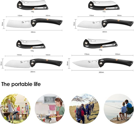 SENBON 440 Stainless Steel Super Sharp Pocket Folding Chef Knife - Peeling, Utility, Fruit Knife - G10 Handle - Camping, Barbecue, Outdoor - Clip, Portable