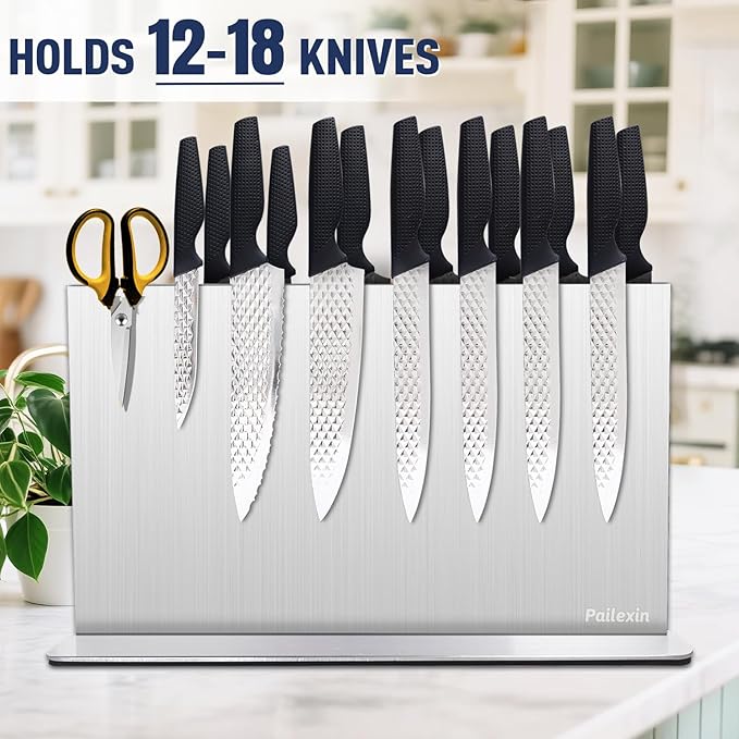 Magnetic Knife Block Without Knives— Stainless Steel Double-Sided Magnetic Knife Holder Stand with Strong Magnets, Knife Storage Organizer for Kitchen Counter top, 16 inch