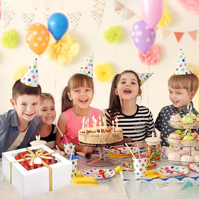 16Pcs 12x12x6 Inch Cake Boxes with Cake Boards (8Pcs White Cake Boxes, 8Pcs Cake Boards), Bakery Boxes with Window, Cake Carrier Container for Birthday Party, Wedding