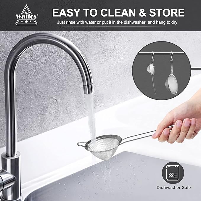 Walfos Small Fine Mesh Strainer for Cocktail & Tea, Mini Stainless Steel Sieve with Handle, 3.3 Inch Metal Strainers for Juicing, Coffee, Drinks, Tea Herbs