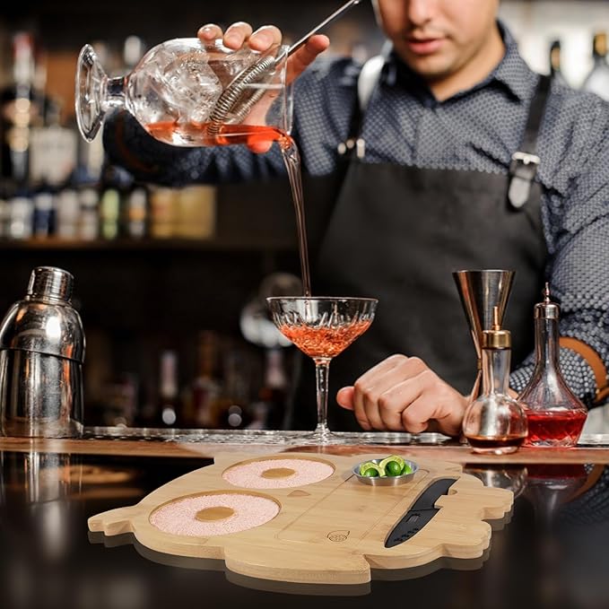 Margarita Salt Rimmer Set Salt Rimmer Set for Cocktails Owl-Shaped Salt & Sugar Rimmer Set with Bowl and Knife Glass Rimmer Bartender Accessories for Home Bar Party Drinks (Light Bamboo)