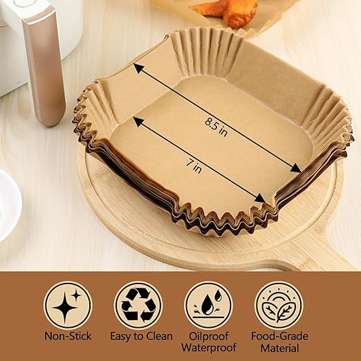 150 Pack 8.5 Inch Air Fryer Liners, Parchment Paper Sheets for Air Fryer Basket, Non-Stick, Disposable, Unbleached, Heat Resistant, Fits 5-8QT Air Fryers, Oil-Free & Healthy Cooking(Bottom size: 7in)