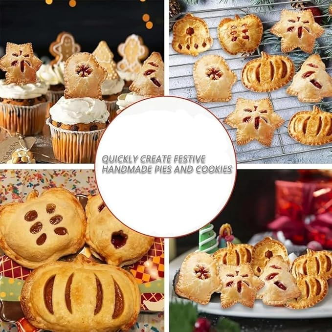 Holiday Mini Pie Mold,Mini Apple Pie Molds for Baking Gadgets,Gathering Hand Pie Dough Presser Holiday Baking Essentials for Christmas,Thanksgiving, Halloween,and other festive occasions. (6PC-B)