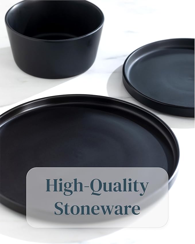 Stoneware coffee mugs set 4 pcs – 10.5 oz matte black ceramic cups – Dishwasher and microwave safe – Stylish large mug set – Dinner service Pure Living