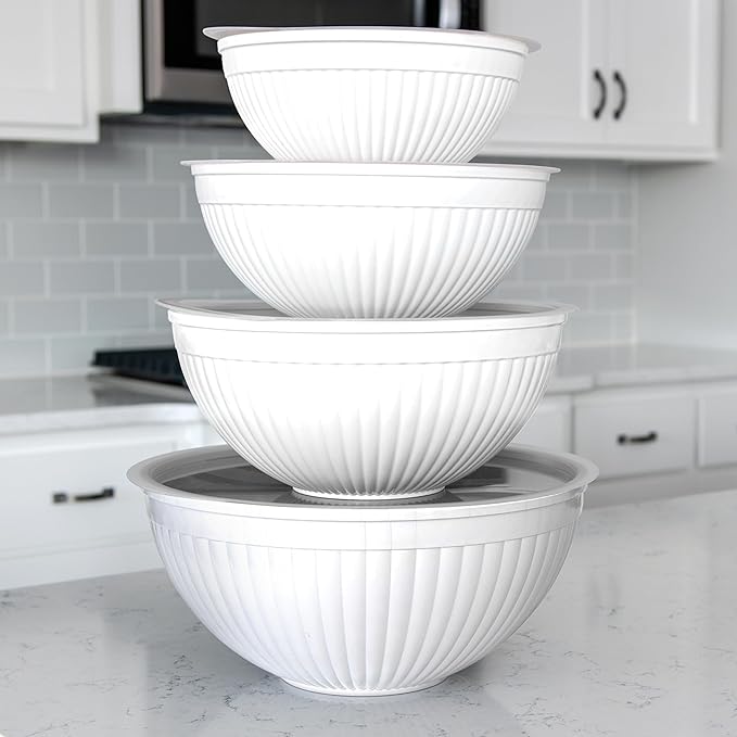 Nordic Ware Prep and Serve Mixing Bowls Set, 8-Piece, Glacier White
