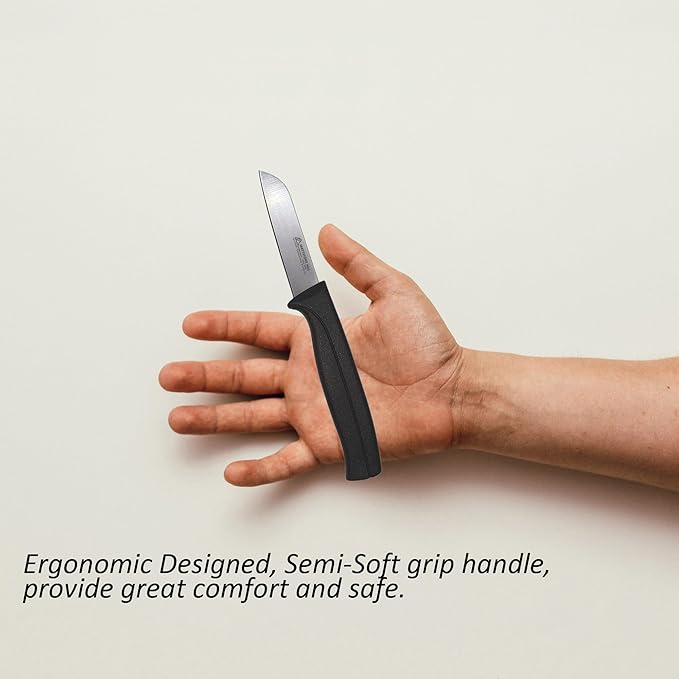 MATTSTONE HILL Kitchen Paring Knife - 3 Inch, Slim Blade, Premium Stainless Steel, Semi Soft Black Handle